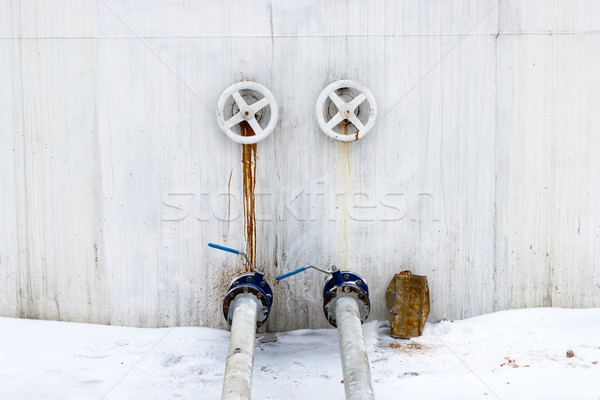 Ball valves and pipes on the tank wall. Stock photo © ultrapro