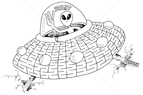 Foto stock: Ufo · laberinto · ilustración · madera · fondo