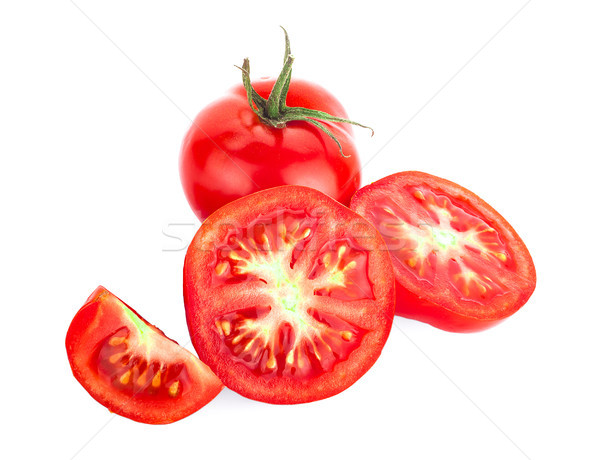 Stock foto: Tomaten · ganze · Hälfte · isoliert · weiß · grünen