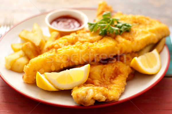 Plate of traditional fish and chips Stock photo © unikpix