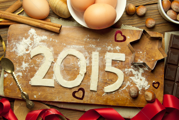 Año nuevo 2015 tabla de cortar ingredientes Foto stock © unikpix