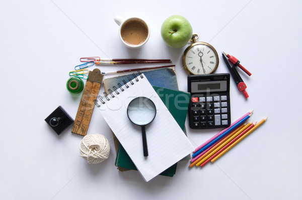 Papelería objetos blanco mesa reloj Foto stock © unikpix