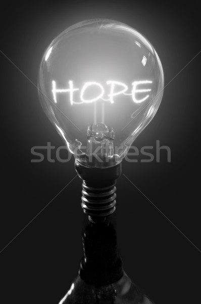 Hoffnung beleuchtet Zeichen innerhalb Glühlampe Lampe Stock foto © unikpix