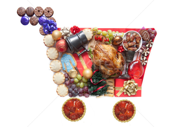 Foto stock: Natal · carrinho · de · compras · ícone · bebidas · presentes