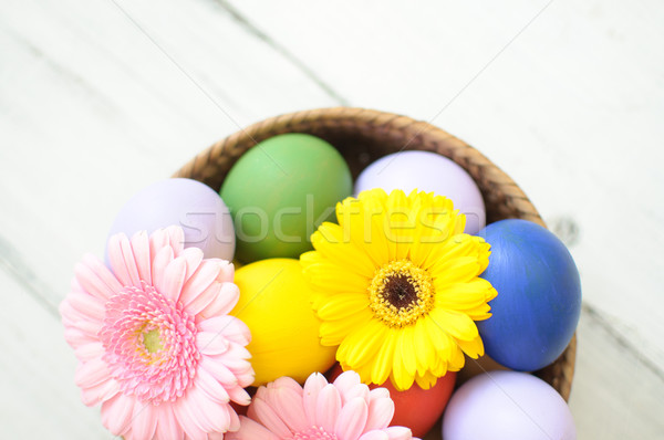 Stockfoto: Paaseieren · binnenkant · mand · madeliefjes · bloem