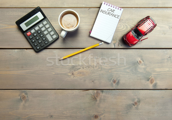 Autó biztosítás jegyzettömb kézzel írott asztal miniatűr Stock fotó © unikpix