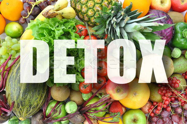 Detoxikáló szöveg gyümölcsök zöldségek gyümölcs zöldség Stock fotó © unikpix