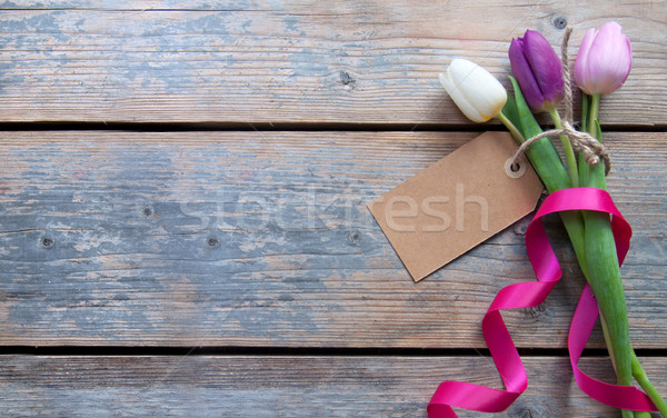 Stock fotó: Tavasz · tulipánok · ajándék · címke · csatolva · dekoratív