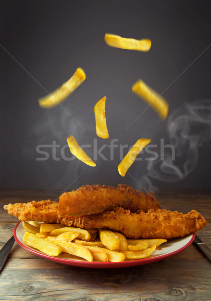 рыбы чипов горячей пластина традиционный продовольствие Сток-фото © unikpix