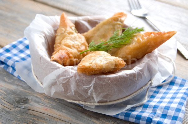 Stock photo: Greek feta and spinach filo pastry triangles