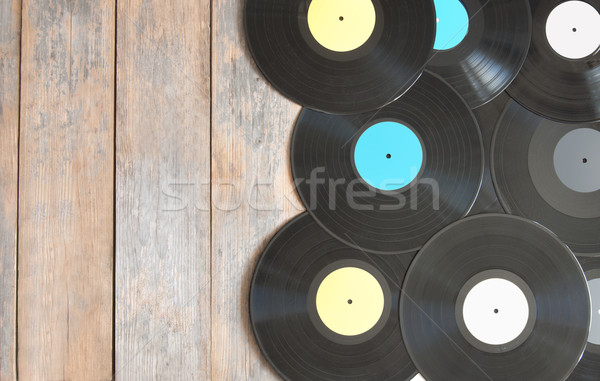 Bakelit lemezek űr felső fa szöveg Stock fotó © unikpix