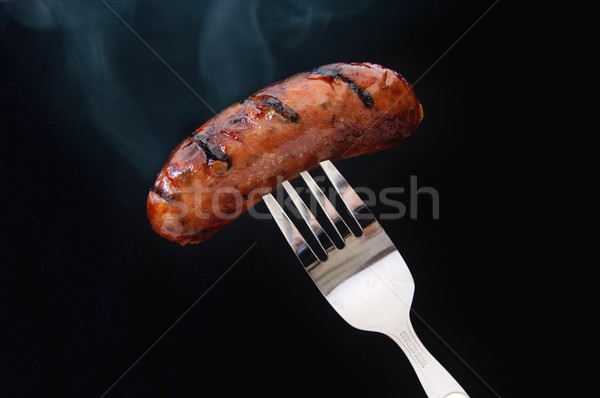 Zdjęcia stock: Hot · kiełbasa · widelec · czarny · dymu · mięsa