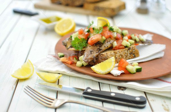 Stockfoto: Makreel · vis · gerookt · vers · gehakt · komkommer