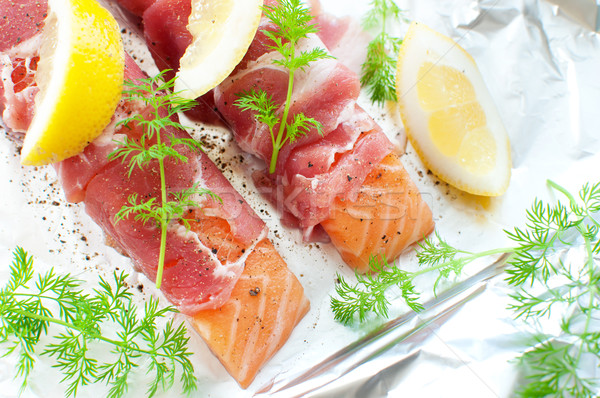 сырой рыбы свежие лосося бекон лимона Сток-фото © unikpix