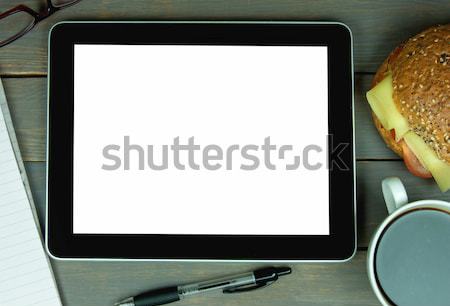 Digital comprimat cafea calculator top muncă Imagine de stoc © unikpix