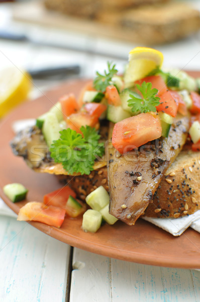 Makrele Fisch geräuchert frisch gehackt Gurken Stock foto © unikpix