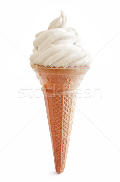 [[stock_photo]]: Vanille · crème · glacée · cornet · de · crème · glacée · blanche · fond · dessert