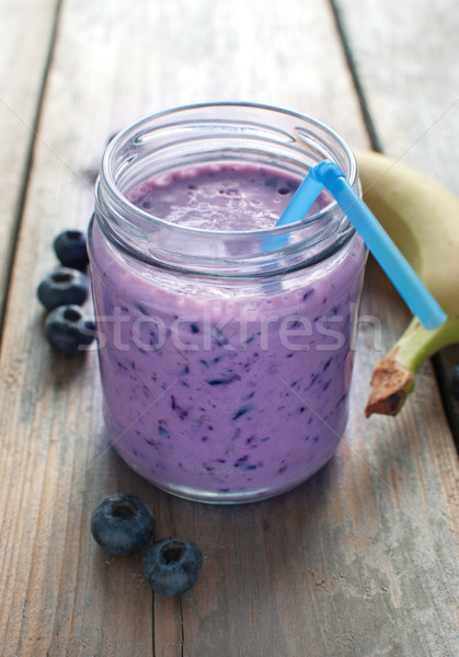 [[stock_photo]]: Smoothie · myrtille · jar · paille · alimentaire