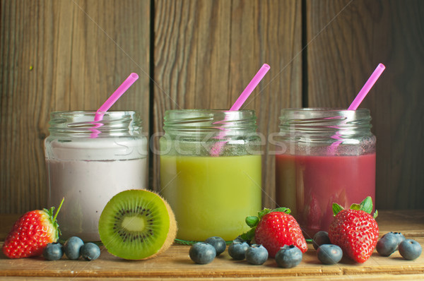 Három étel gyümölcs üveg egészség eper Stock fotó © unikpix