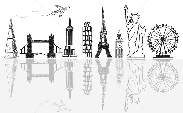 Global travel tourist landmarks skyline sketch  Stock photo © unikpix
