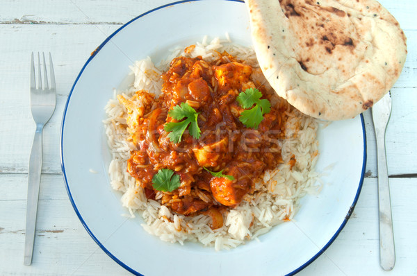 Csirkés curry tányér koriander kenyér oldal vacsora Stock fotó © unikpix