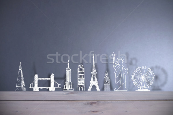 Global tourist landmarks skyline background Stock photo © unikpix