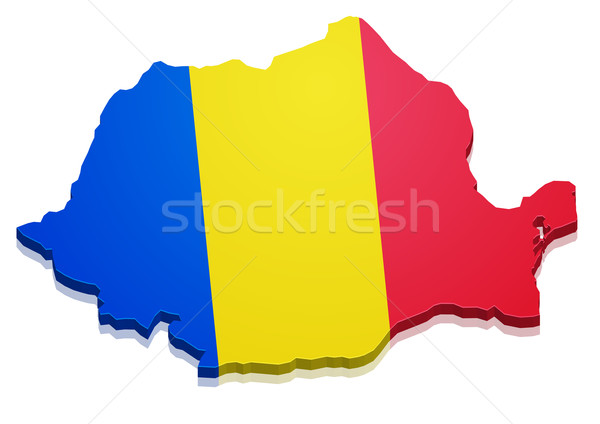 Stock fotó: Térkép · Romania · részletes · illusztráció · zászló · eps10