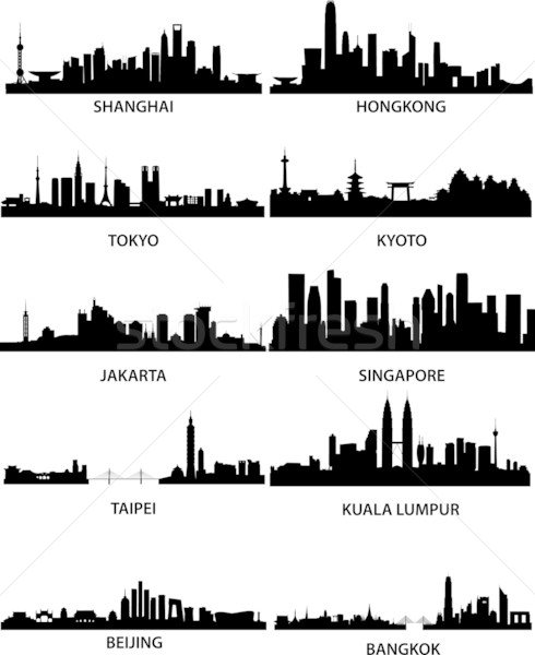 Asian villes détaillée différent bâtiment paysage Photo stock © unkreatives