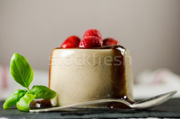 Stock photo: Strawberry Pannacotta With Spoon On Dish