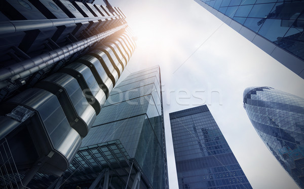 Többszörös iroda tornyok alulról fotózva lövés futurisztikus Stock fotó © unkreatives