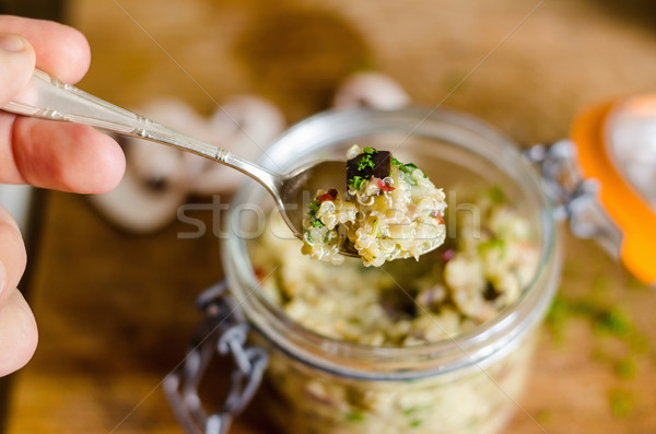 Fingers Holding Spoon Full Of Tapioca Salad Stock photo © unkreatives