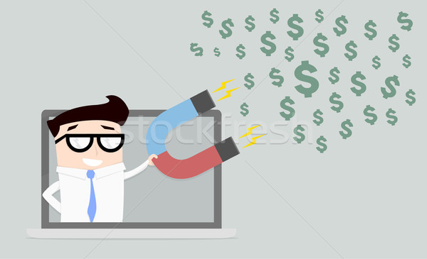 Biznesmen dolarów ilustracja laptop ekranu Zdjęcia stock © unkreatives