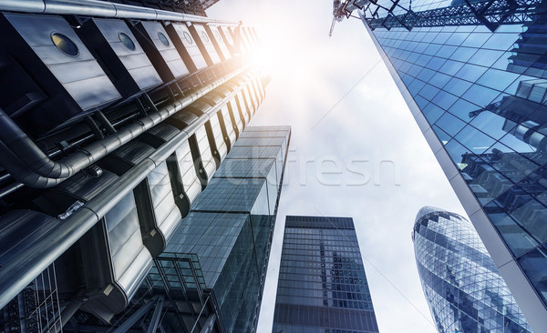 Többszörös iroda tornyok alulról fotózva lövés futurisztikus Stock fotó © unkreatives