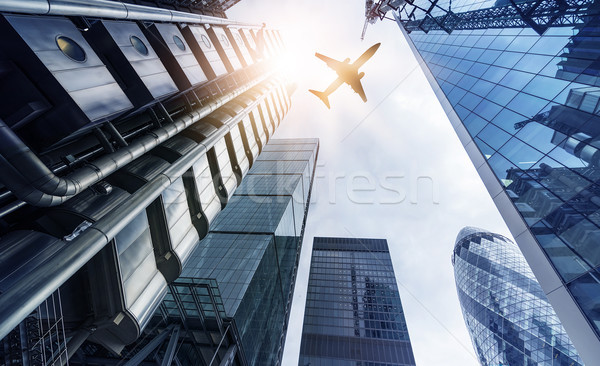 плоскости зданий Flying офисных зданий солнце Сток-фото © unkreatives