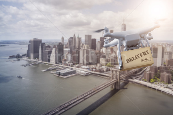 Multicopter flying over New York City Stock photo © unkreatives