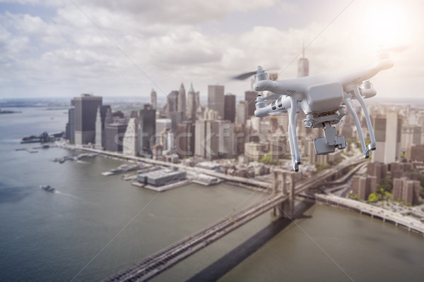 Multicopter flying over New York City Stock photo © unkreatives