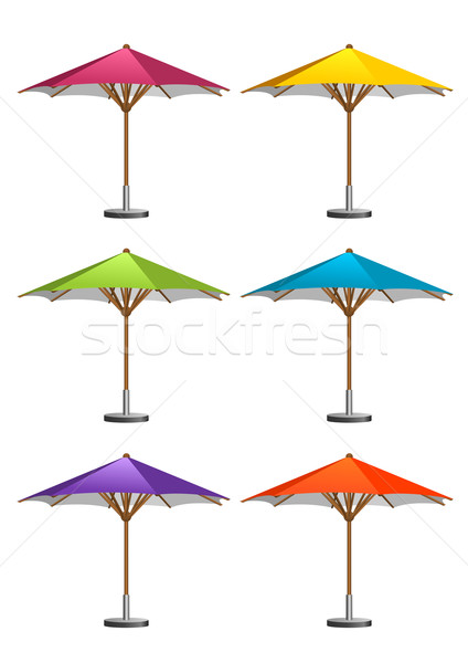 [[stock_photo]]: Marché · parapluies · six · coloré · vert · bleu