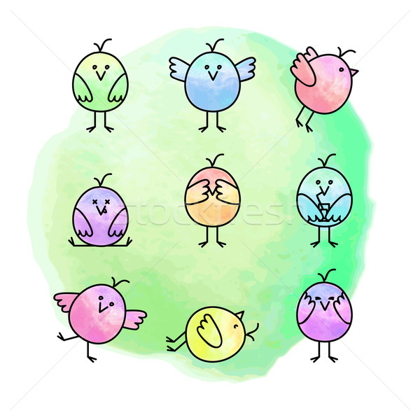 [[stock_photo]]: Drôle · oiseaux · neuf · différent · passions · couleur · pour · aquarelle