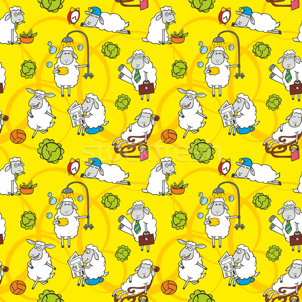 羊 · 黄色 · 纸 / vector pattern with cartoon sheep on yellow