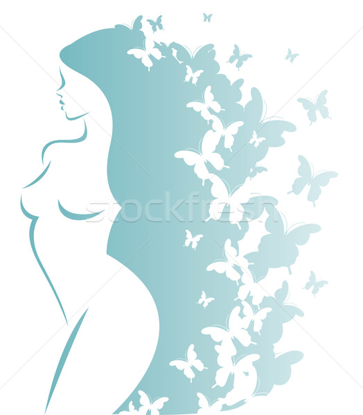 Siluetă fata frumoasa stilizate izolat alb fluture Imagine de stoc © UrchenkoJulia
