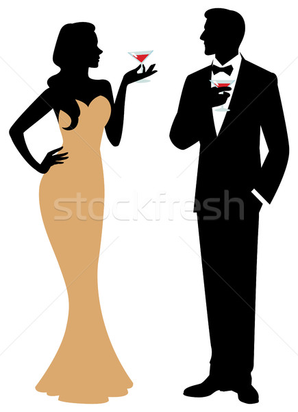 Silhouette of man and woman standing in full length holding a co Stock photo © UrchenkoJulia