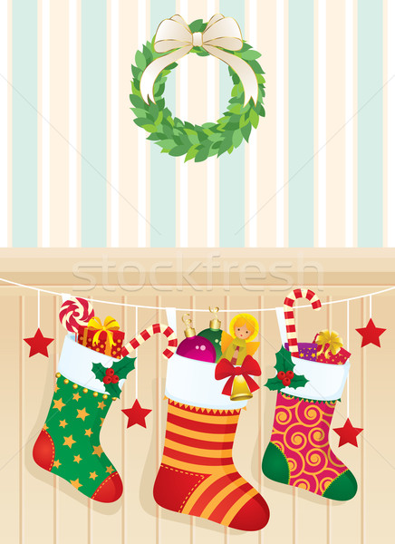 Noël chaussettes cadeaux chaussette maison intérieur [[stock_photo]] © UrchenkoJulia