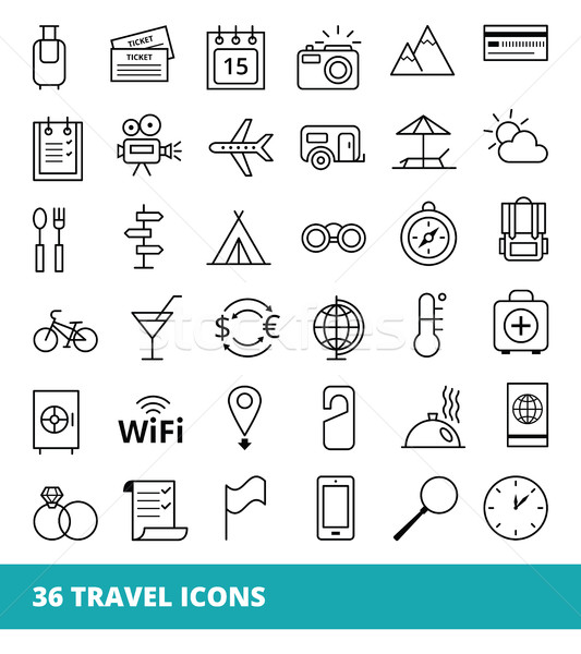 Set linear Vektor Web-Icons Reise Tourismus Stock foto © UrchenkoJulia