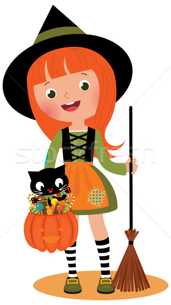 Little witch and her cat on Halloween Stock photo © UrchenkoJulia