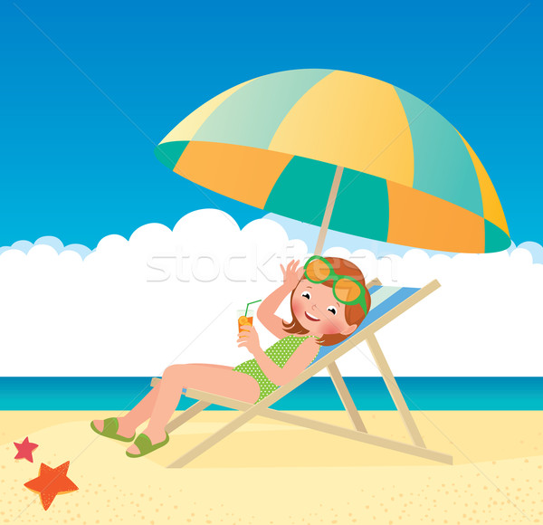 5183096_stock vector girl sunbathes lying on a sun lounger on the beach