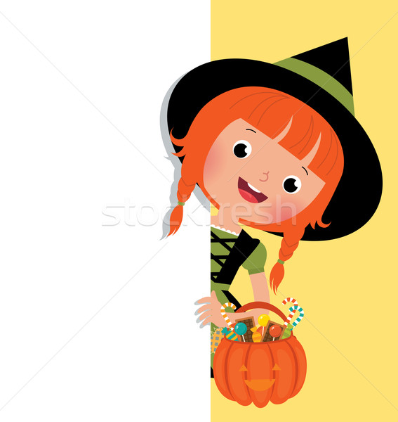 Halloween witch holding a white banner Stock photo © UrchenkoJulia