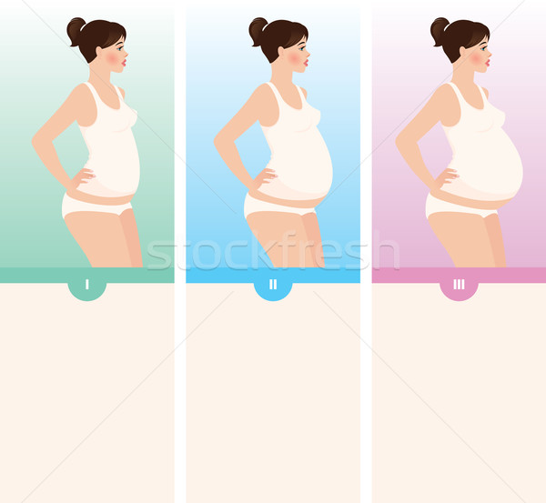 Stock foto: Drei · Schwangerschaft · Familie · Mädchen · Baby