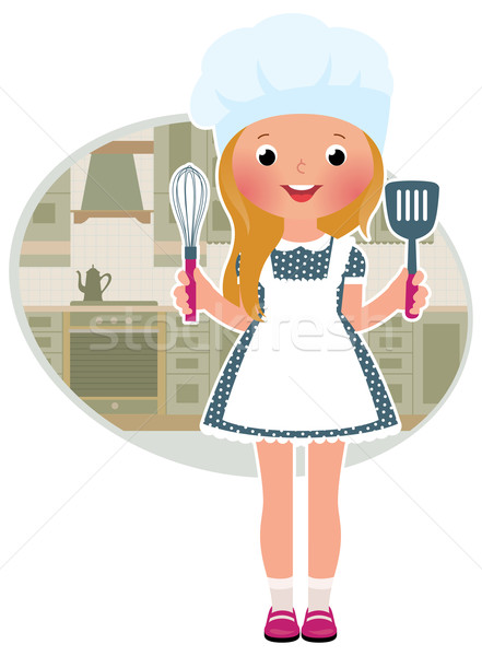 Meisje kok keuken voorraad cute meisje Stockfoto © UrchenkoJulia