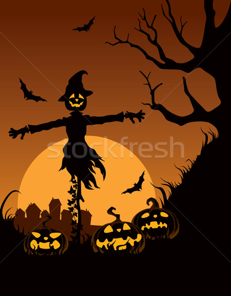 Strach na wróble halloween noc ogród domu wygaśnięcia Zdjęcia stock © UrchenkoJulia