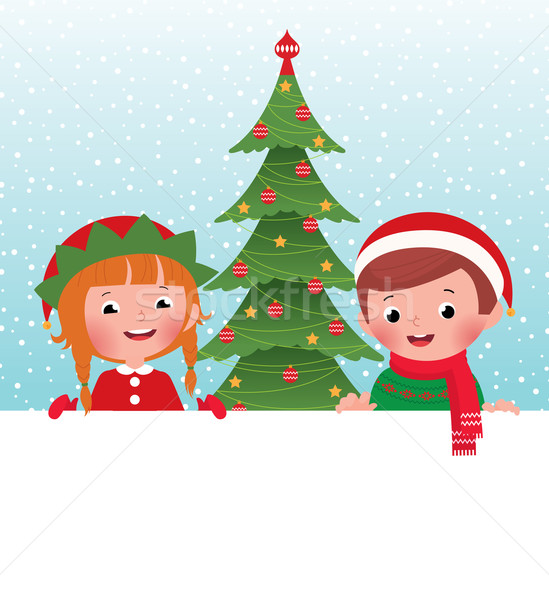 Christmas elf Święty mikołaj biały banner dzieci Zdjęcia stock © UrchenkoJulia